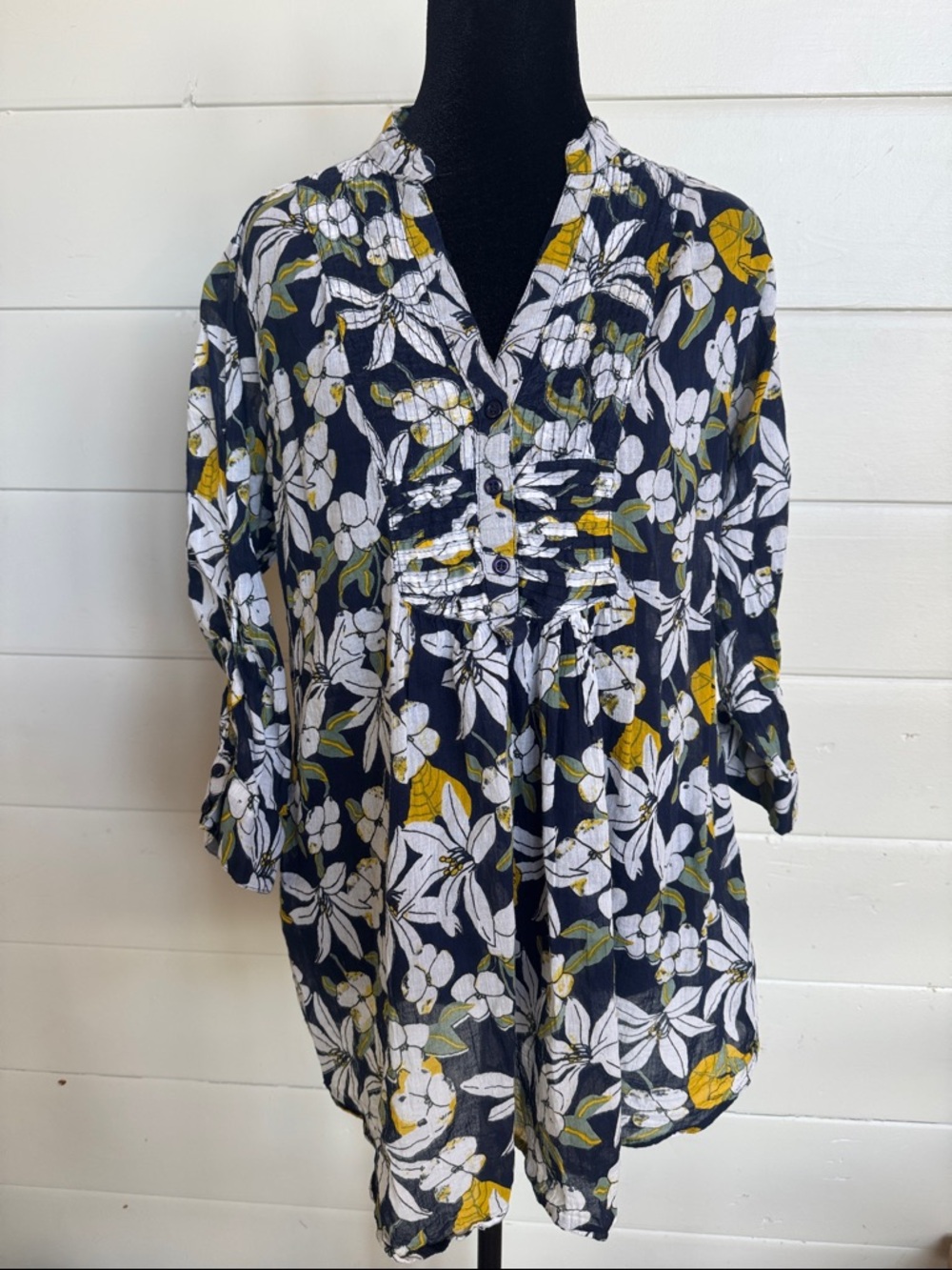 Magazine Floral Tunic Top 100% Cotton with 3/4 Sleeve Top Women’s XL - Picture 2 of 13